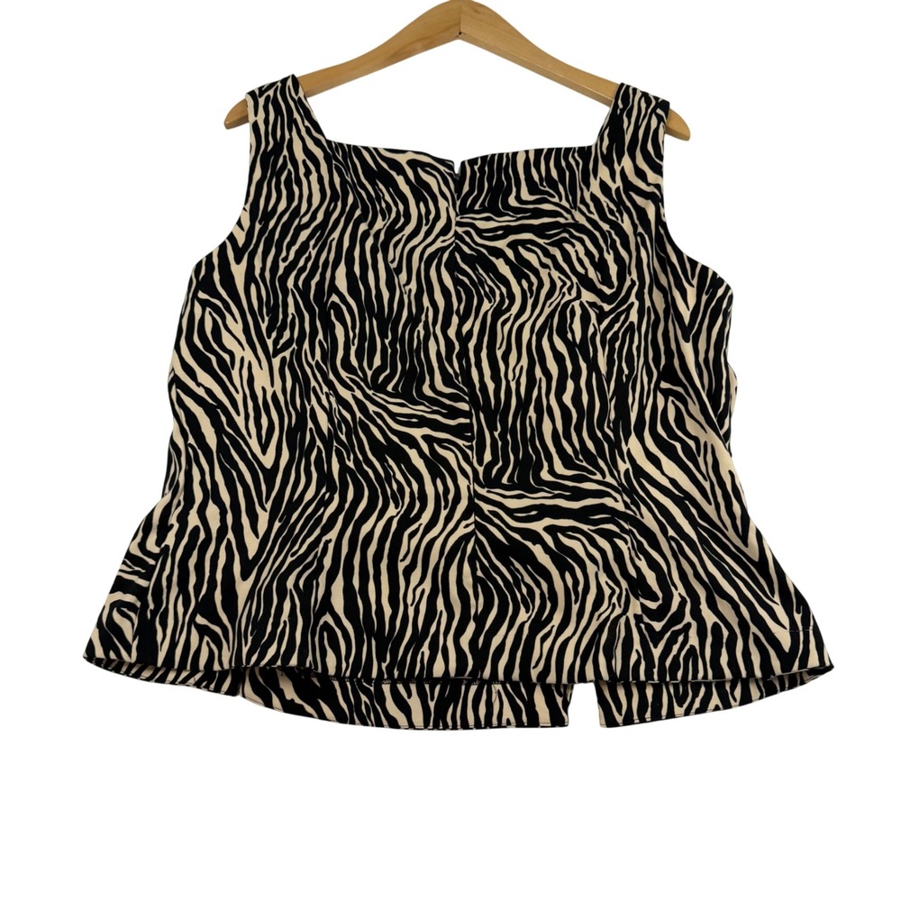 John Roberts Zebra Print Sleeveless Square Neck Peplum Blouse Blac Cream Size 16